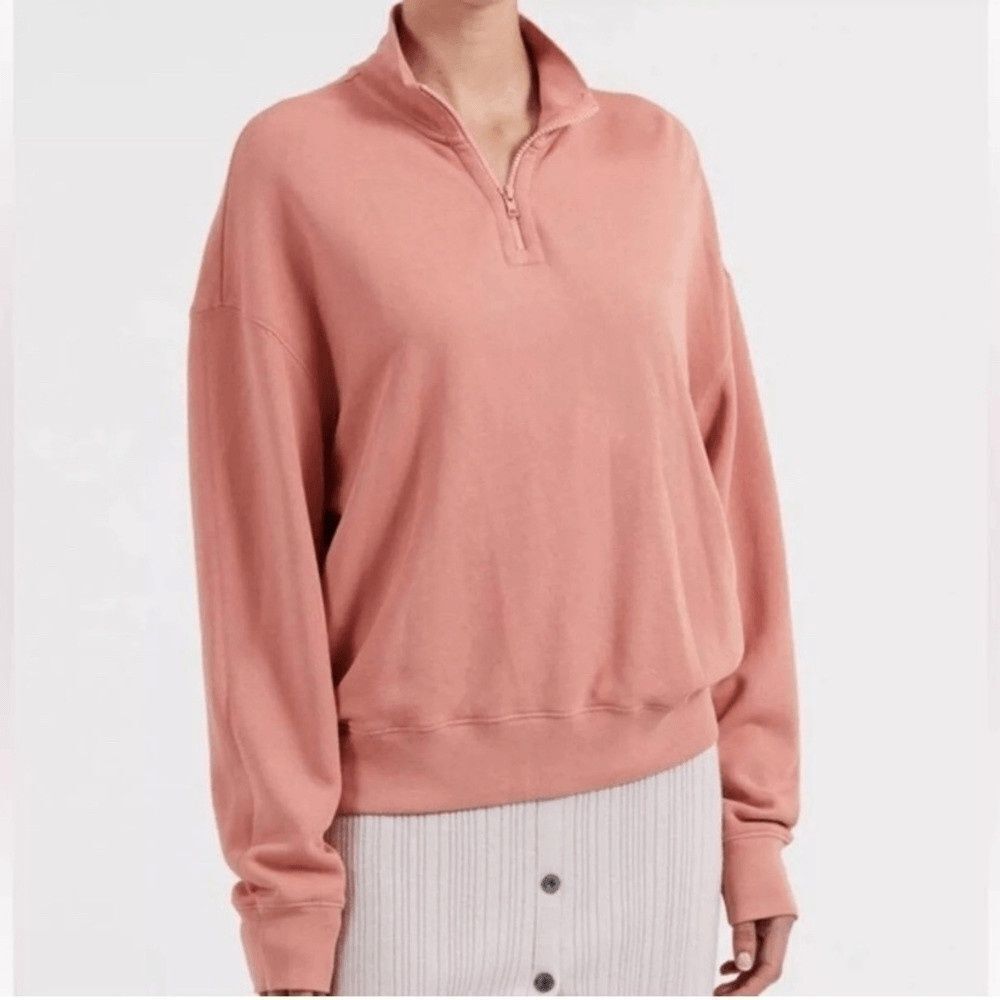 ATM Womans French Terry Cotton Quarter Zip Pullover Sweatshirt Small Rose Pink